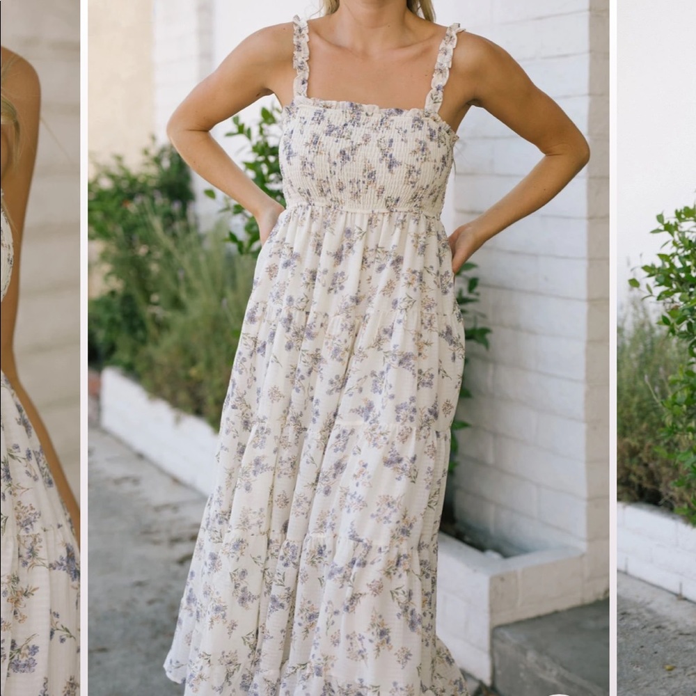 Shop Morning Lavender CHRISTINA SMOCKED MAXI DRESS- White Floral